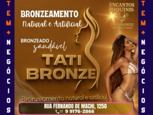 ✨ Espaço Tati Bronze – Sua Beleza Realçada com Experiência e Segurança! No Espaço Tati Bronze, em São José do Rio Preto, você encontra o bronzeamento artificial seguro e de alta qualidade que valoriza sua beleza com responsabilidade. Com mais de 16 anos de experiência na área, oferecemos técnicas especializadas que garantem um bronzeado uniforme, saudável e impecável! 🌞 ✔️ Compromisso com a Sua Segurança Trabalhamos com equipamentos modernos e produtos certificados que protegem sua pele, proporcionando resultados duradouros e naturais. Nossa missão é realçar sua autoestima com todo o carinho e cuidado que você merece! 🌟 Referência em Bronzeamento Profissional Venha viver a experiência de um bronze perfeito no Espaço Tati Bronze. Agende seu horário pelo WhatsApp: (17) 99176-2866 e descubra o prazer de um bronzeado radiante em um ambiente acolhedor e seguro!