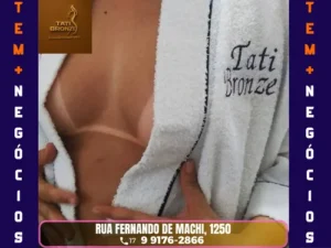 ✨ Espaço Tati Bronze – Sua Beleza Realçada com Experiência e Segurança! No Espaço Tati Bronze, em São José do Rio Preto, você encontra o bronzeamento artificial seguro e de alta qualidade que valoriza sua beleza com responsabilidade. Com mais de 16 anos de experiência na área, oferecemos técnicas especializadas que garantem um bronzeado uniforme, saudável e impecável! 🌞 ✔️ Compromisso com a Sua Segurança Trabalhamos com equipamentos modernos e produtos certificados que protegem sua pele, proporcionando resultados duradouros e naturais. Nossa missão é realçar sua autoestima com todo o carinho e cuidado que você merece! 🌟 Referência em Bronzeamento Profissional Venha viver a experiência de um bronze perfeito no Espaço Tati Bronze. Agende seu horário pelo WhatsApp: (17) 99176-2866 e descubra o prazer de um bronzeado radiante em um ambiente acolhedor e seguro!